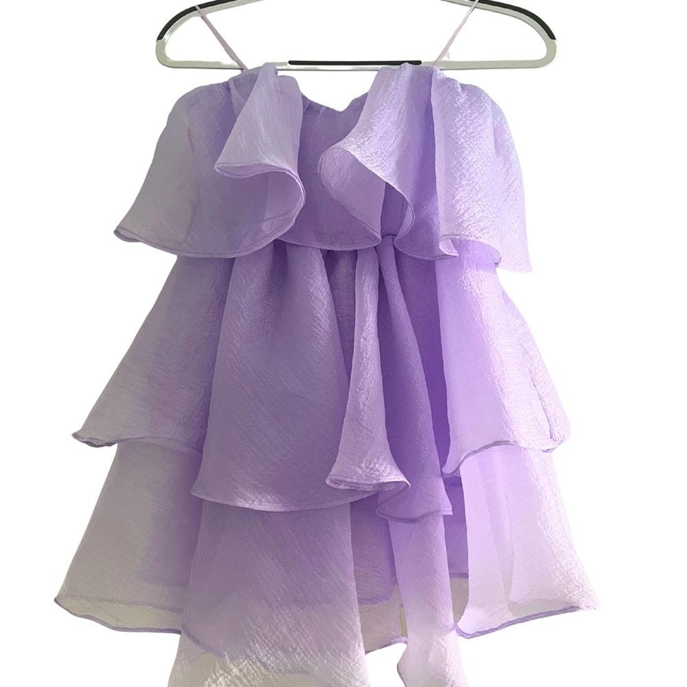 Strapless Tiered Mini Lavender Dress
